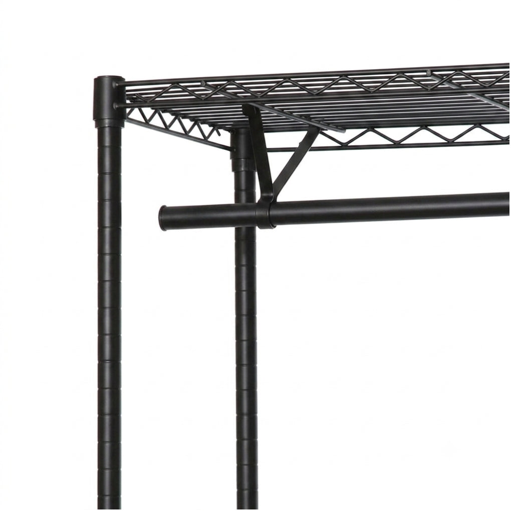 Black Wire Clothes Rack - H1800mm- 1 x Rail & 2 x Shelves