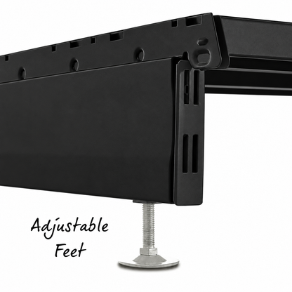 Black shelving adjustable foot detail