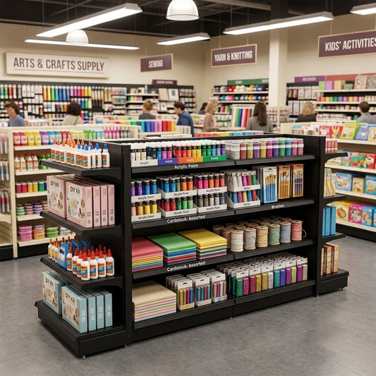 Black Retail Gondola Shelving - H1400mm - 2 Bays & 2 End Bays - 18 Shelves