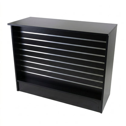 Black Shop Counter with Slatwall Front & Aluminium Inserts - Silhouette Range