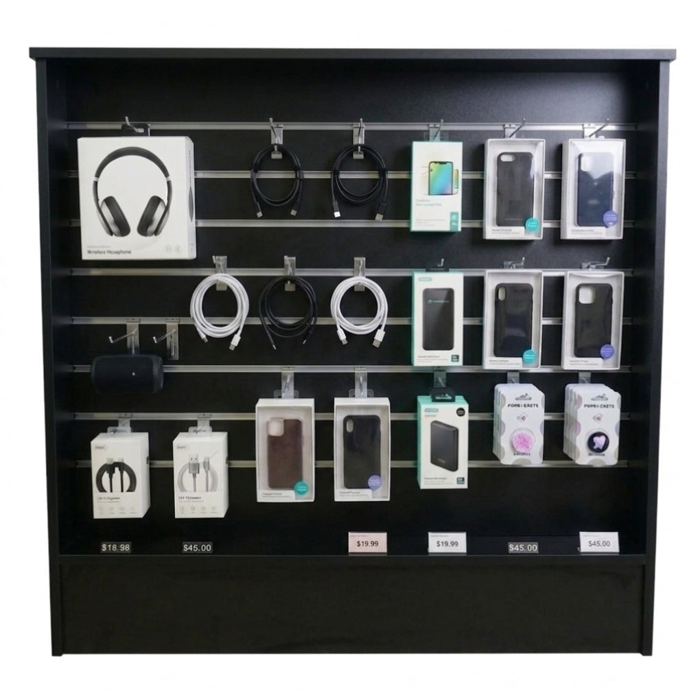 Black Shop Counter with Slatwall Front and Till Unit Bundle - Silhouette Range