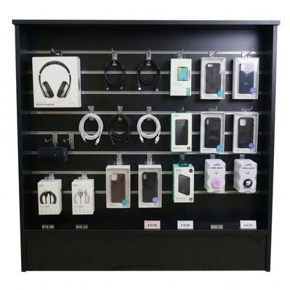 Black Shop Counter with Slatwall Front and Till Unit Bundle - Silhouette Range