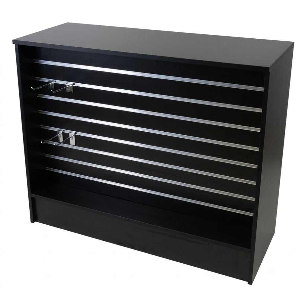 Black Shop Counter with Slatwall Front & Aluminium Inserts - Silhouette Range