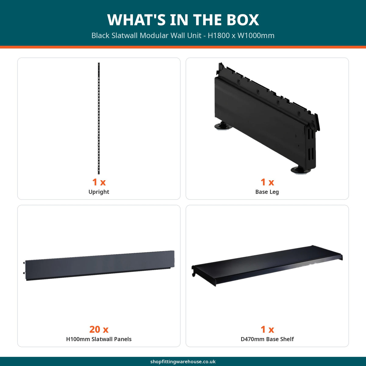 Black Slatwall Modular Wall Unit - H1800 x W1000mm