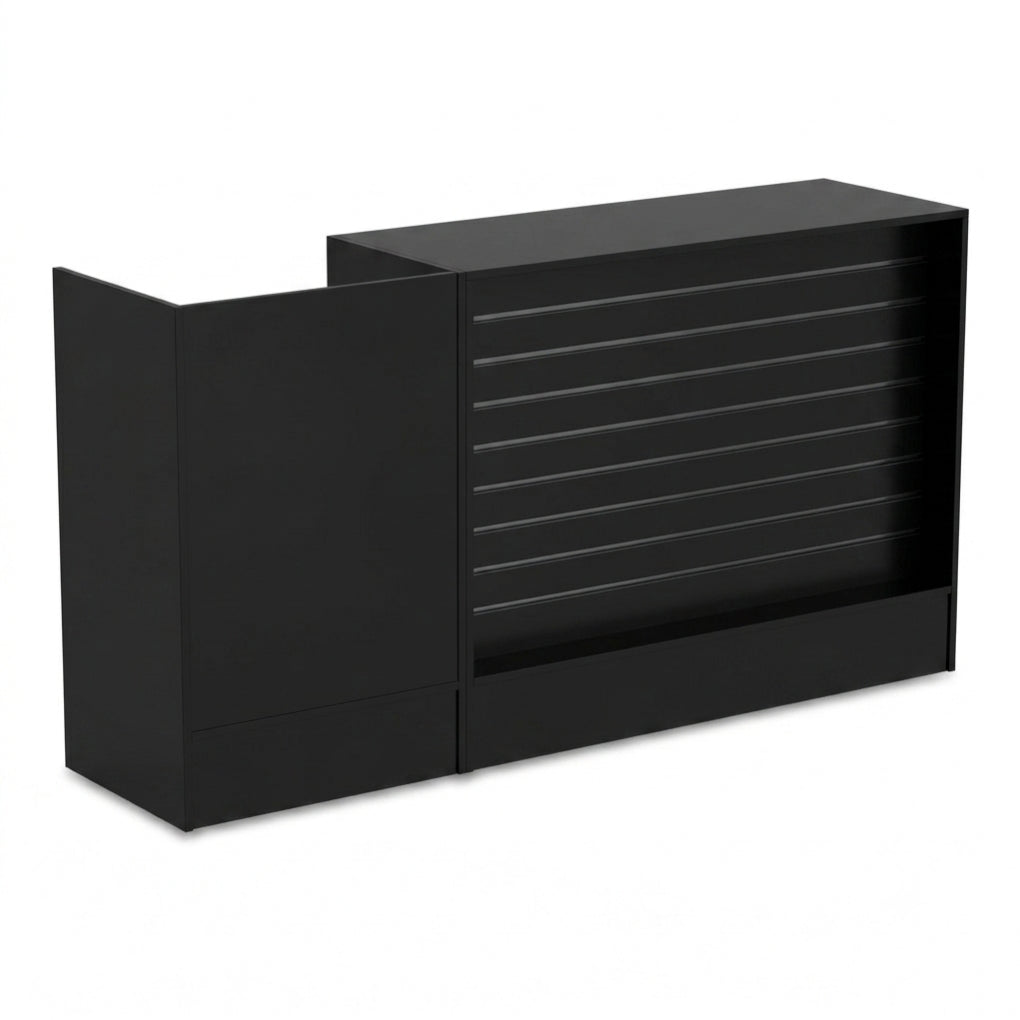 Black Shop Counter with Slatwall Front and Till Unit Bundle - Silhouette Range