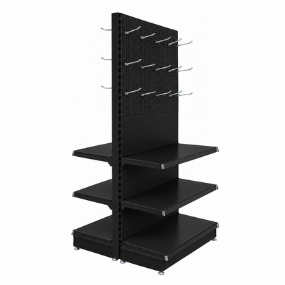 Black Double-Sided Trade & Exhibition Gondola - H2100 x W1000mm - 64 Hooks