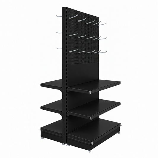 Black Double-Sided Trade & Exhibition Gondola - H2100 x W1000mm - 64 Hooks