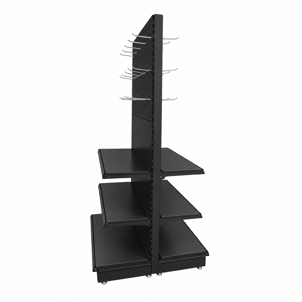 Black Double-Sided Trade & Exhibition Gondola - H2100 x W1000mm - 64 Hooks