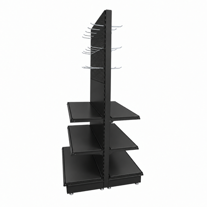 Black Double-Sided Trade & Exhibition Gondola - H2100 x W1000mm - 64 Hooks
