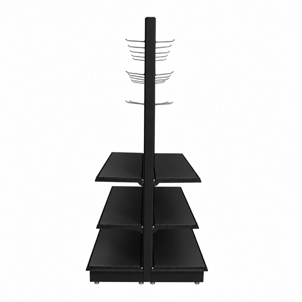 Black Double-Sided Trade & Exhibition Gondola - H2100 x W1000mm - 64 Hooks