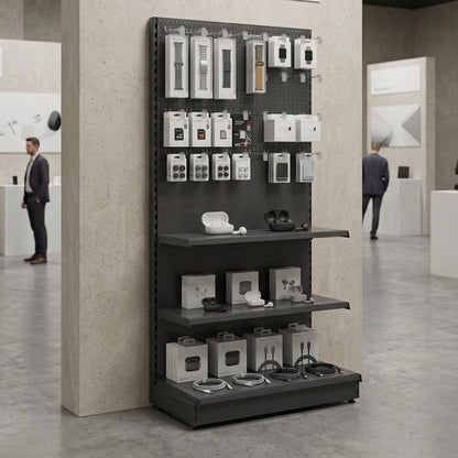 Trade & Exhibition Stand - Black - Perforated Back Panels with 32 Hooks - H2100mm