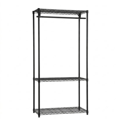 Black Wire Clothes Rack - H1800mm- 1 x Rail & 3 x Shelves