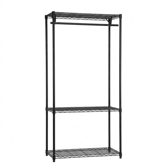 Black Wire Clothes Rack - H1800mm- 1 x Rail & 3 x Shelves