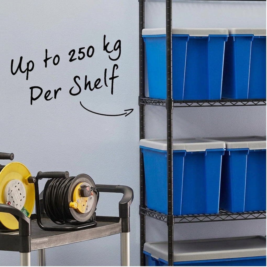 4 Tier Heavy Duty Black Wire Shelving Unit - H1800 x D450mm
