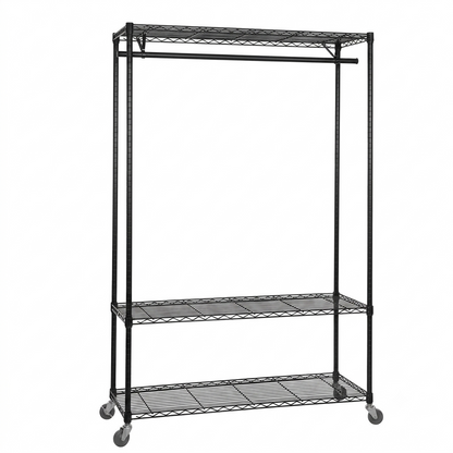 Black Wire Clothes Rack with Wheels - H1875mm - 1 x Rail & 3 x Shelves