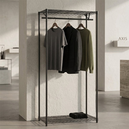Black Wire Clothes Rack - H1800mm- 1 x Rail & 2 x Shelves