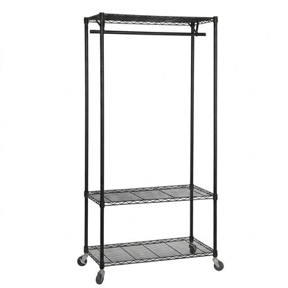 Black Wire Clothes Rack with Wheels - H1875mm - 1 x Rail & 3 x Shelves