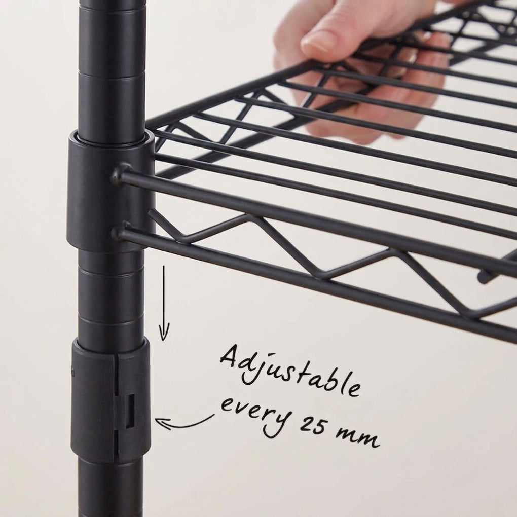 5 Tier Black Wire Shelving Unit - D450mm