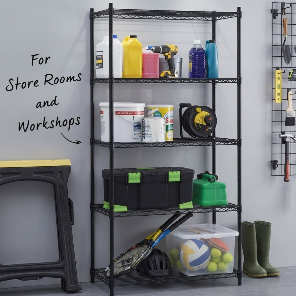 2 x 4 Tier Black Wire Shelving Units - H1800 x D450mm