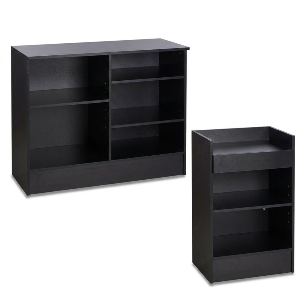 Black Shop Counter with Slatwall Front and Till Unit Bundle - Silhouette Range