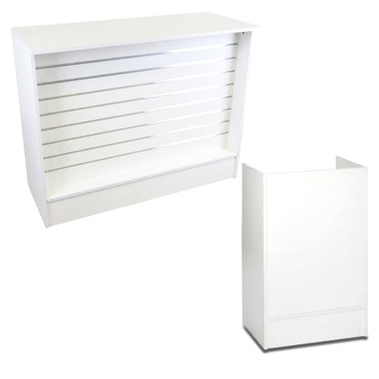 White Shop Counter with Slatwall Front and Till Unit Bundle - Silhouette Range