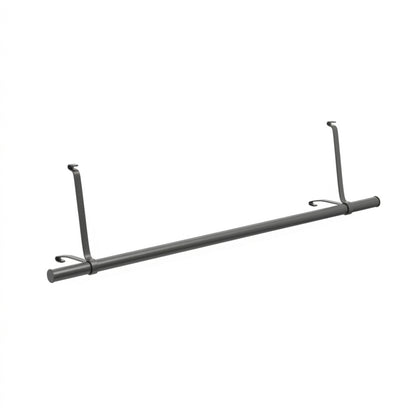 A dark gray metal wall-mounted rod with two vertical support arms and small hook-like details at the ends, shown on a plain white background.