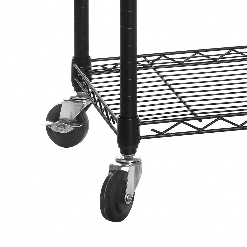 4 Tier Black Wire Shelving Unit with Wheels - H1875 x W450 x D450mm