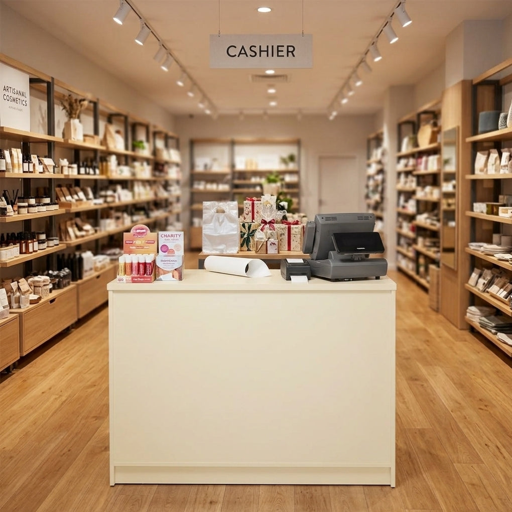 Aura Cream Shop Counter with Storage