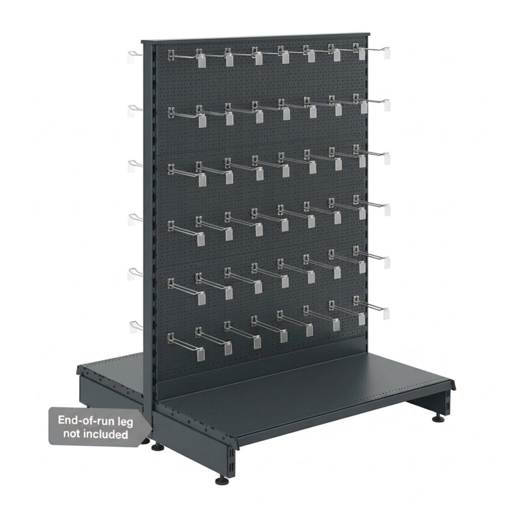 Dark Grey Modular Gondola Unit - Perforated Back Panels, Euro Hooks, Tickets Holders