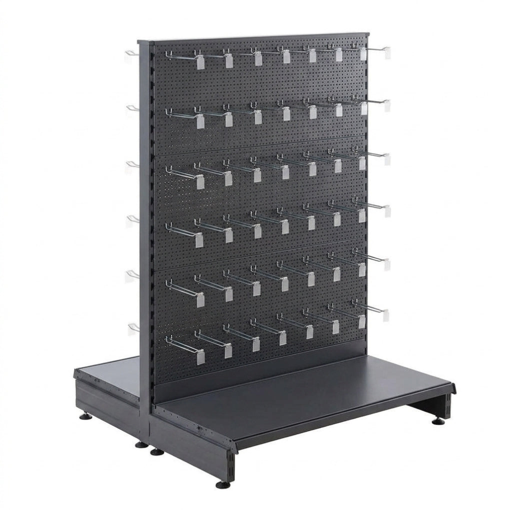 Dark Grey Modular Gondola Unit - Perforated Back Panels, Euro Hooks, Tickets Holders