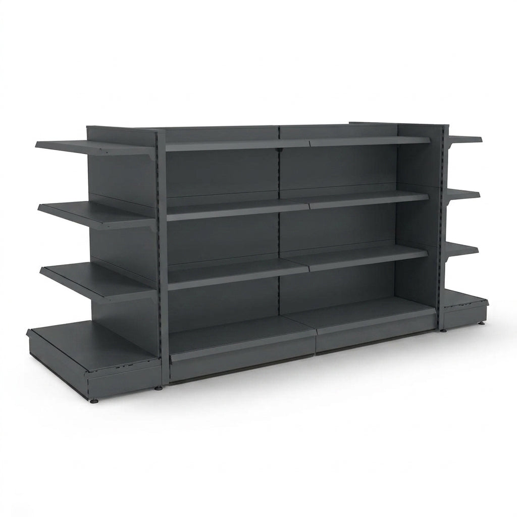 Dark Grey Retail Gondola Shelving - H1400mm - 2 Bays & 2 End Bays - 18 Shelves