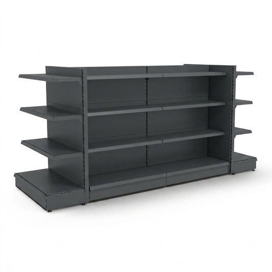 Dark Grey Retail Gondola Shelving - H1400mm - 2 Bays & 2 End Bays - 18 Shelves