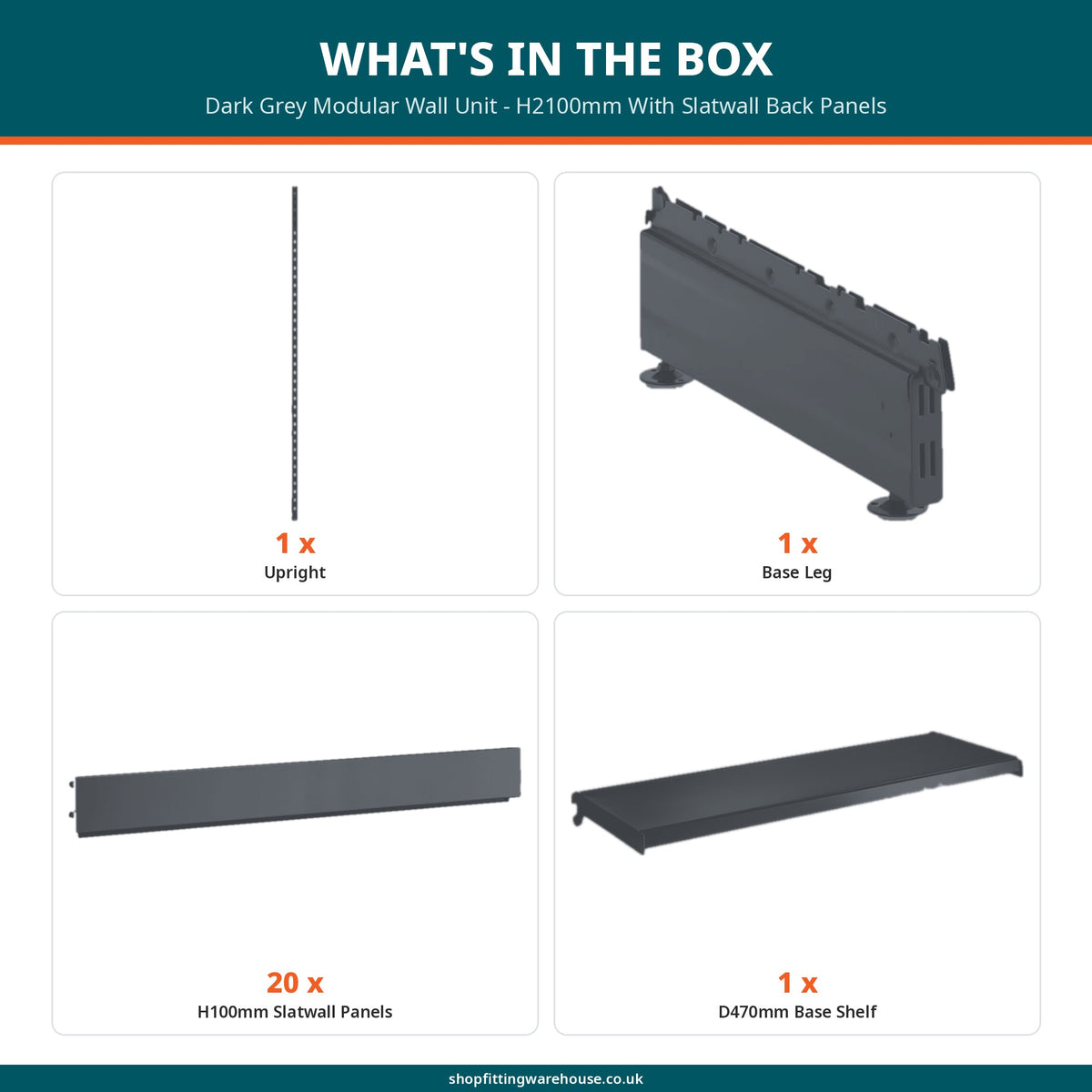 Dark Grey Modular Wall Unit - H2100mm With Slatwall Back Panels