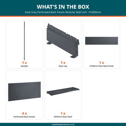 Dark Grey Perforated Back Panels Modular Wall Unit - H1800mm