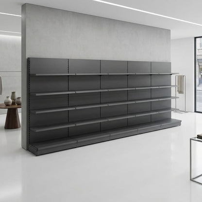 Dark Grey Retail Wall Shelving - 5 Bays - 1800mm High With 470mm Base Shelf