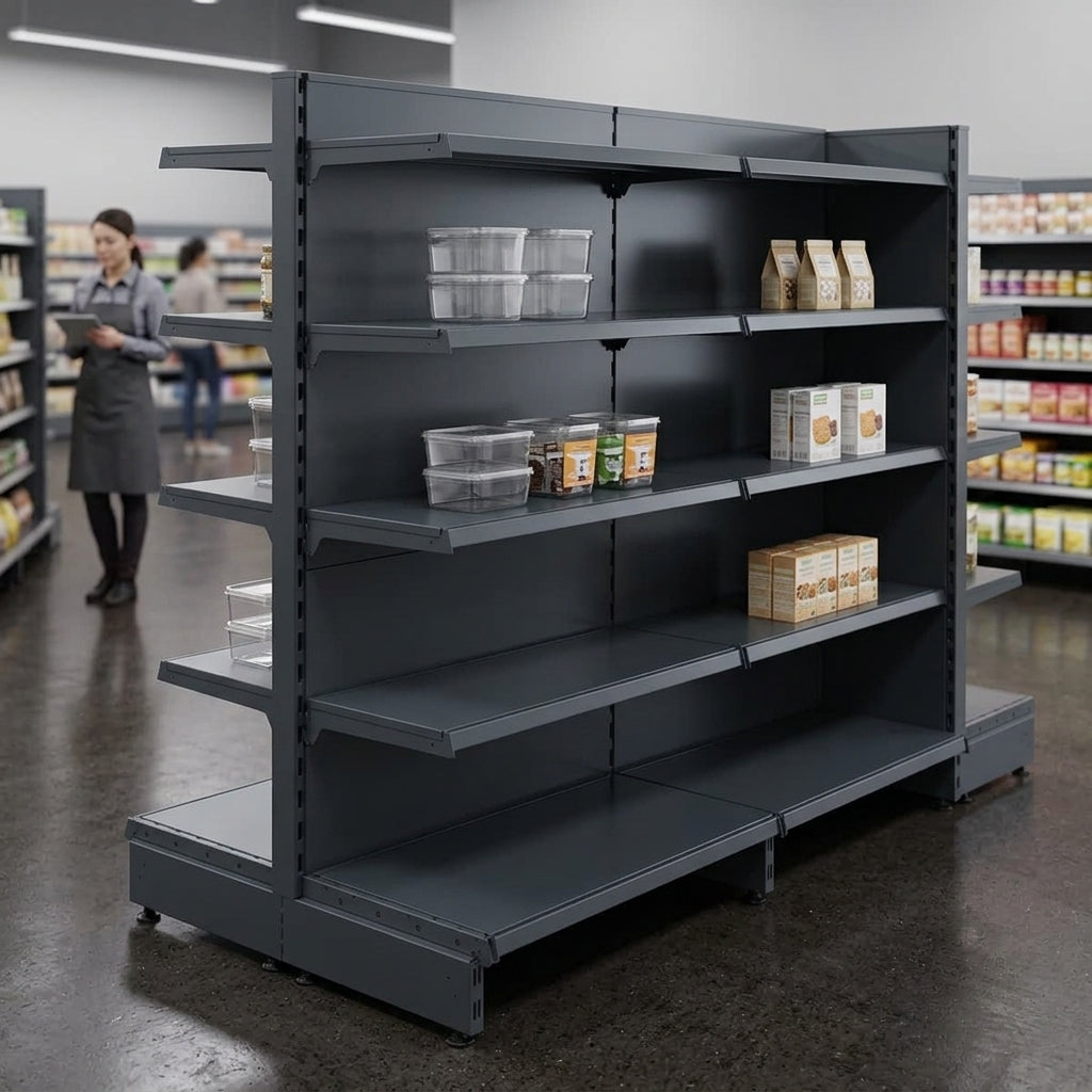 Dark Grey Retail Shelving Modular Gondola Unit - 8 x 370mm Shelves - H1400mm