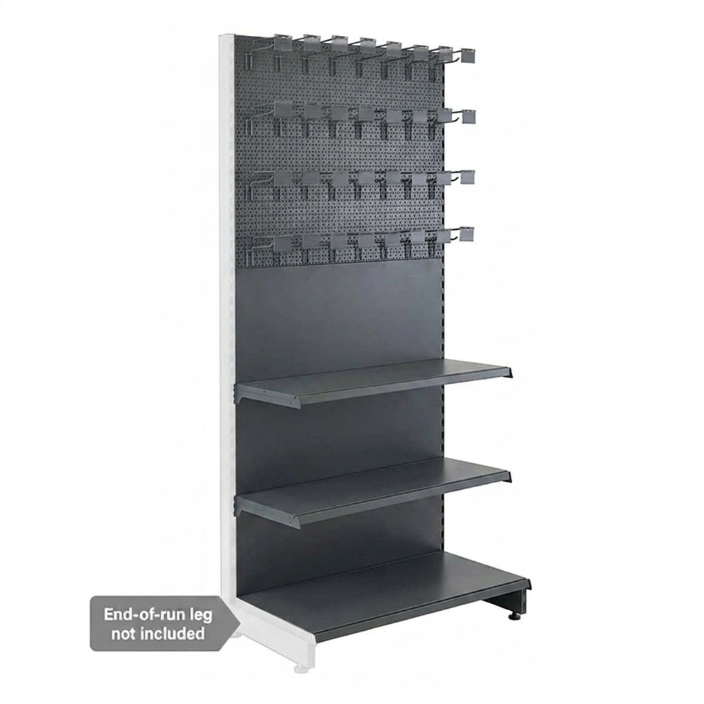 Trade & Exhibition Stand Extension Bay - Dark Grey - Perforated Back Panels - 2 Shelves and 32 Hooks - H2100mm