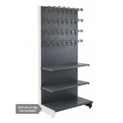 Trade & Exhibition Stand Extension Bay - Dark Grey - Perforated Back Panels - 2 Shelves and 32 Hooks - H2100mm