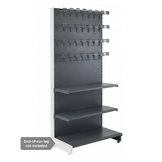 Trade & Exhibition Stand Extension Bay - Dark Grey - Perforated Back Panels - 2 Shelves and 32 Hooks - H2100mm
