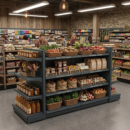 Dark Grey Retail Gondola Shelving - H1400mm - 2 Bays & 2 End Bays - 18 Shelves