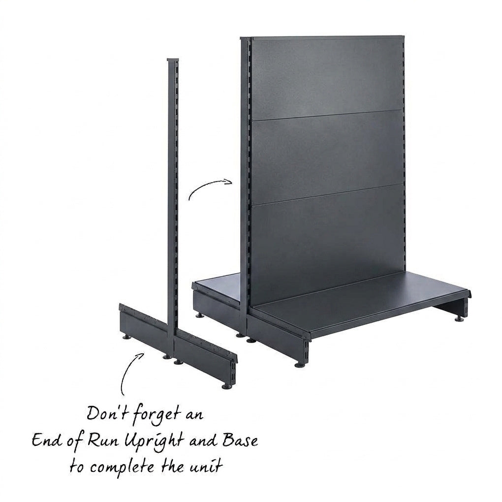 Dark Grey Modular Gondola Unit - Perforated Back Panels, Euro Hooks, Tickets Holders