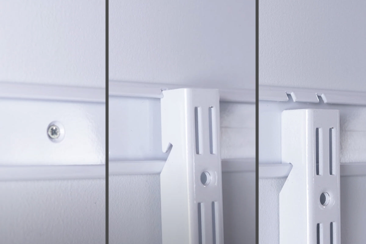 5. Screw Wall Track to wall and add Uprights