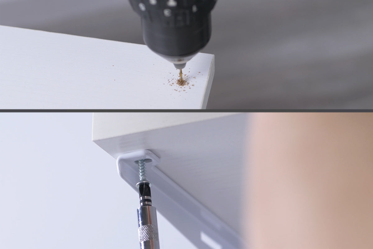 3. Drill pilot holes and secure Shelf with screws