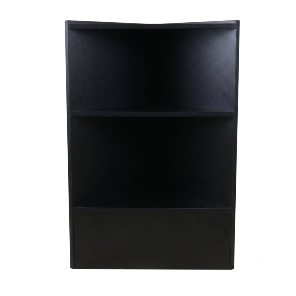 Black Shop Display Corner Counter with Wooden Shelves - Silhouette Range