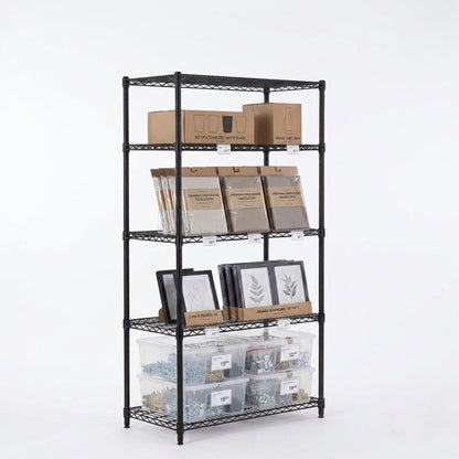 5 Tier Heavy Duty Black Wire Shelving Unit - H1800 x D450mm