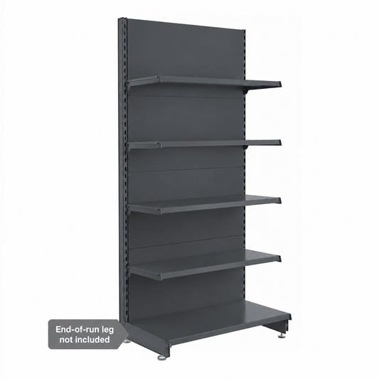 Dark grey H1800mm modular wall unit with four upper shelves and base shelf
