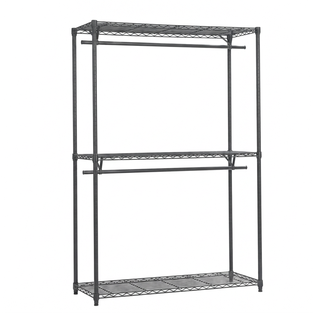 Wide carbon grey two-rail clothes rack cut-out
