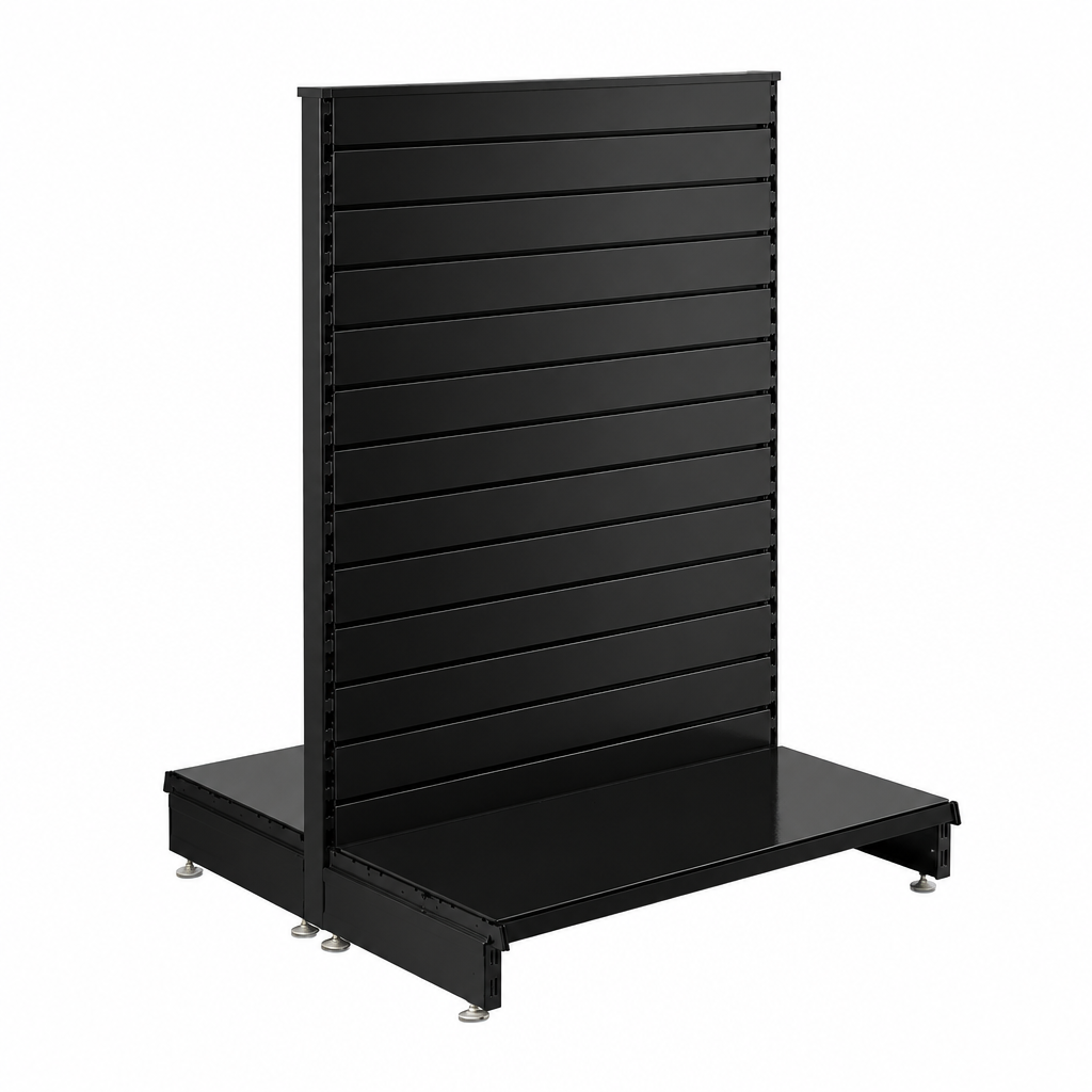 Black Retail Shelving Modular Gondola Unit with Slatwall Back Panels - H1400 x W1000mm