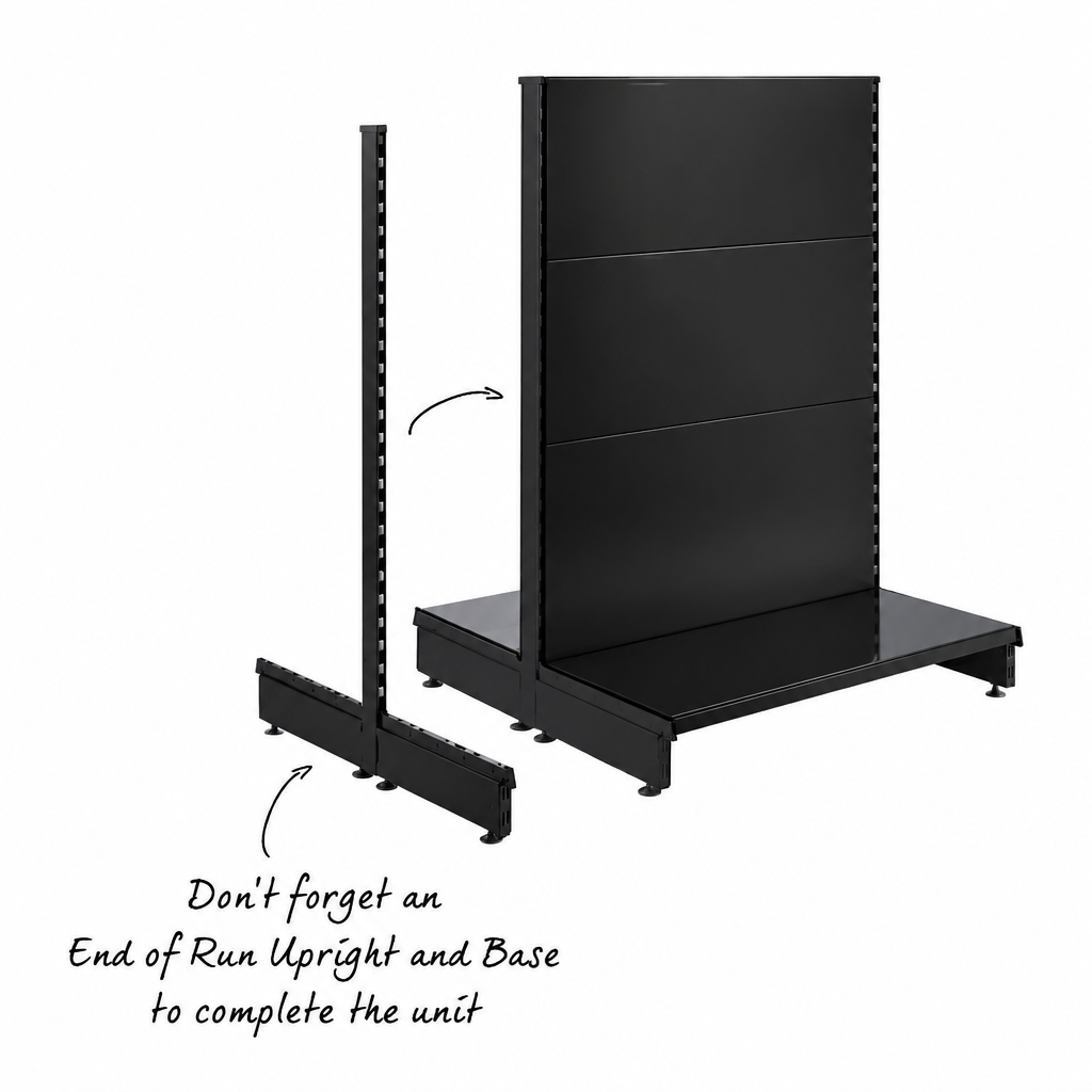 Black Retail Shelving Modular Gondola Unit with Slatwall Back Panels - H1400 x W1000mm
