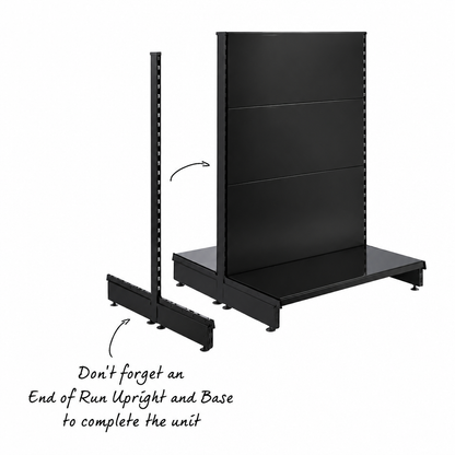 Black Retail Shelving Modular Gondola Unit with Slatwall Back Panels - H1400 x W1000mm